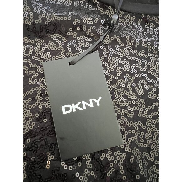 DKNY Womens Black Sequin Short Sleeve Top XL Holiday Sparkle Party Dressy NWT - Picture 5 of 7